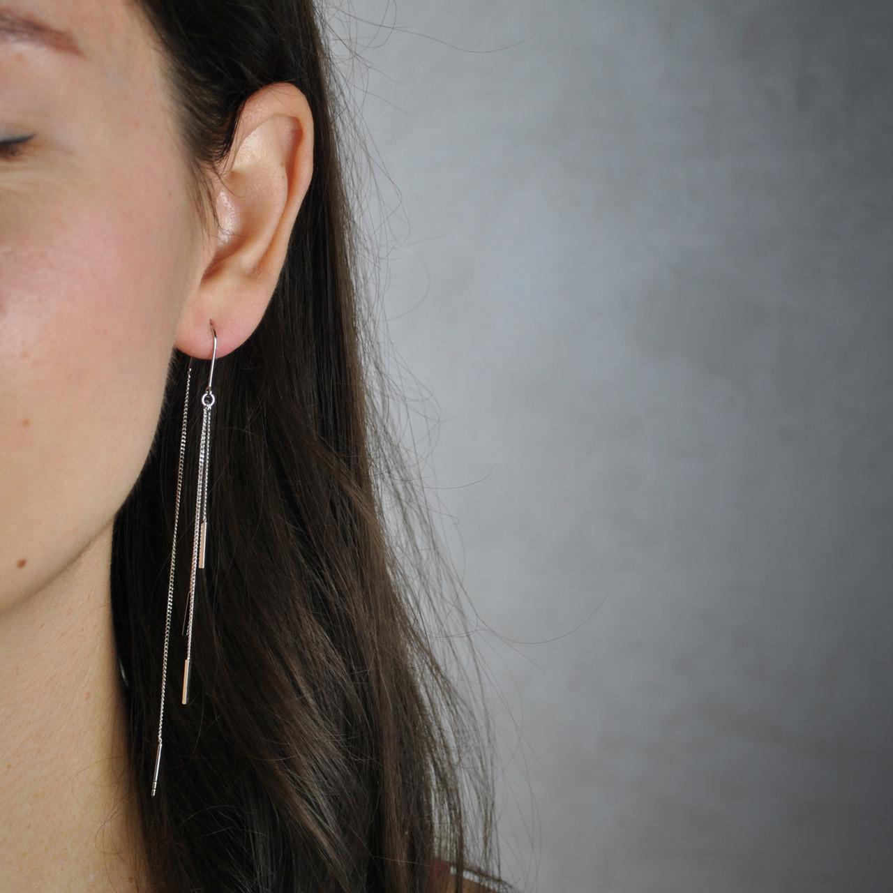 Сережки протяжки длинные медицинская сталь родий (x160-1) - фото 2 Сережки протяжки длинные медицинская сталь родий (x160-1) - фото 2