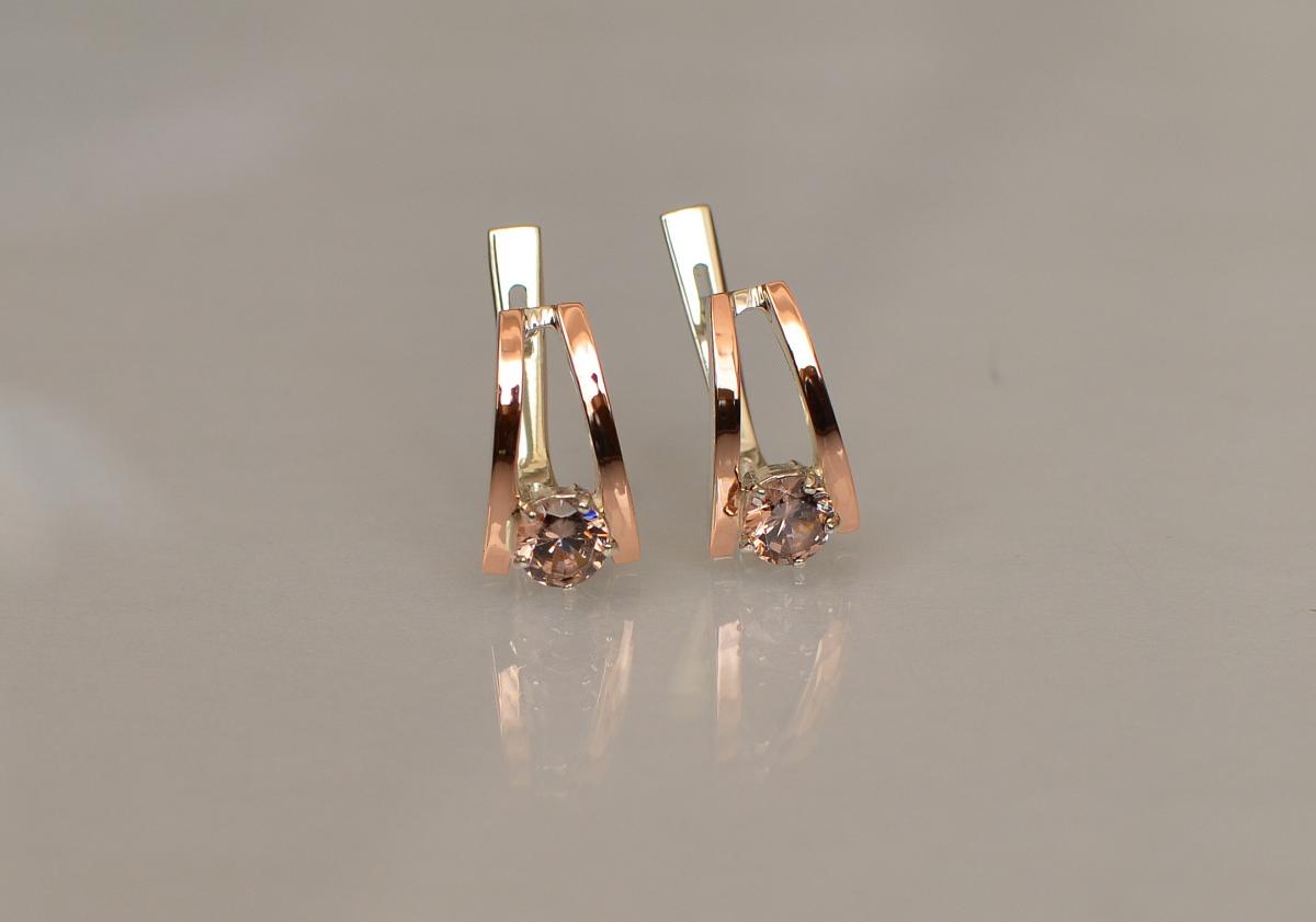 Срібні сережки з напайками із золота 004с Аметист