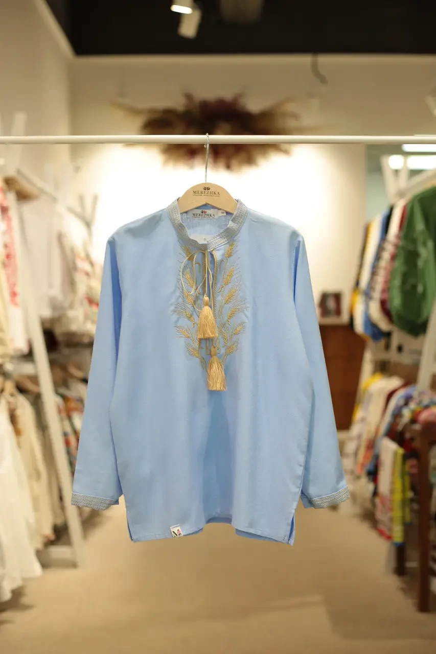 Вышиванка для мальчика Колоски 104 см Голубой