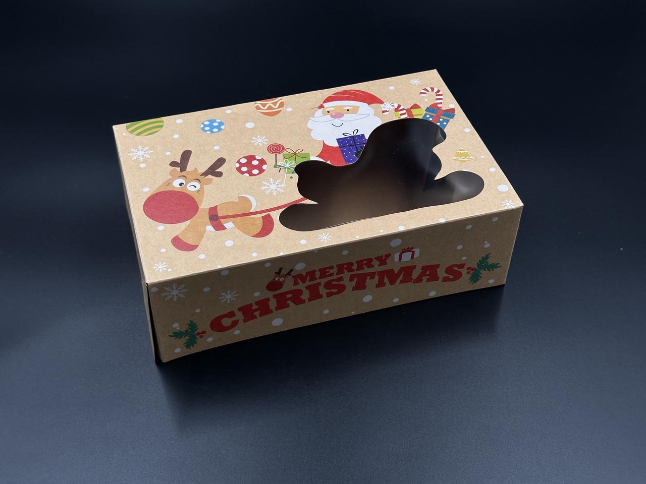 Коробка подарочная со смотровым окошком Сани Санта Клауса с принтом сборная картонная 22х14,5х7 см Крафт (OA-68) - фото 4 Коробка подарочная со смотровым окошком Сани Санта Клауса с принтом сборная картонная 22х14,5х7 см Крафт (OA-68) - фото 4