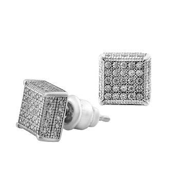 Срібні сережки-гвіздки об’ємні квадрати з фіанітами
