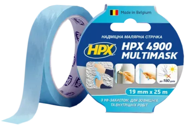 Малярна стрічка надміцна HPX 4900 Multimask з цианового паперу 19 мм х 25 м Блакитний