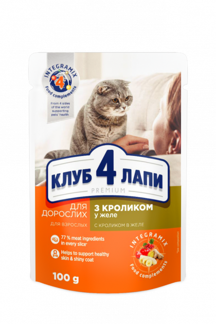 Корм вологий для дорослих котів Club 4 Paws із кроликом у желе 100 г 24 шт. - фото 1