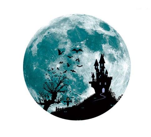 Наклейки на Хэллоуин Луна и замок 30 см Салатовый (8014/4)