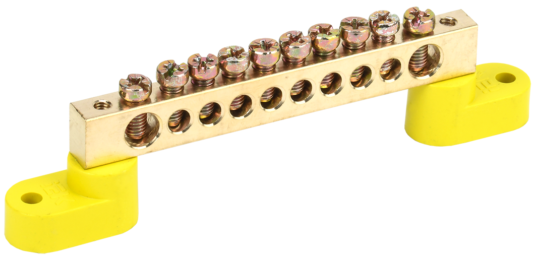 Шина заземлення УЕК ШНІ-8х12-10-У2-Ж 10 отворів на двох кутових ізоляторах мідь 8х12 мм (YNN10-812-10C2-K05) Шина заземлення УЕК ШНІ-8х12-10-У2-Ж 10 отворів на двох кутових ізоляторах мідь 8х12 мм (YNN10-812-10C2-K05)