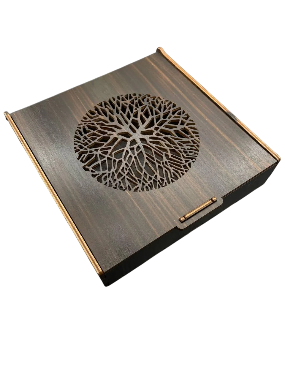 Шкатулка-купюрница деревянная с резьбой тонированная 20х20х4,5 см Дерево темное (KF-017-63)