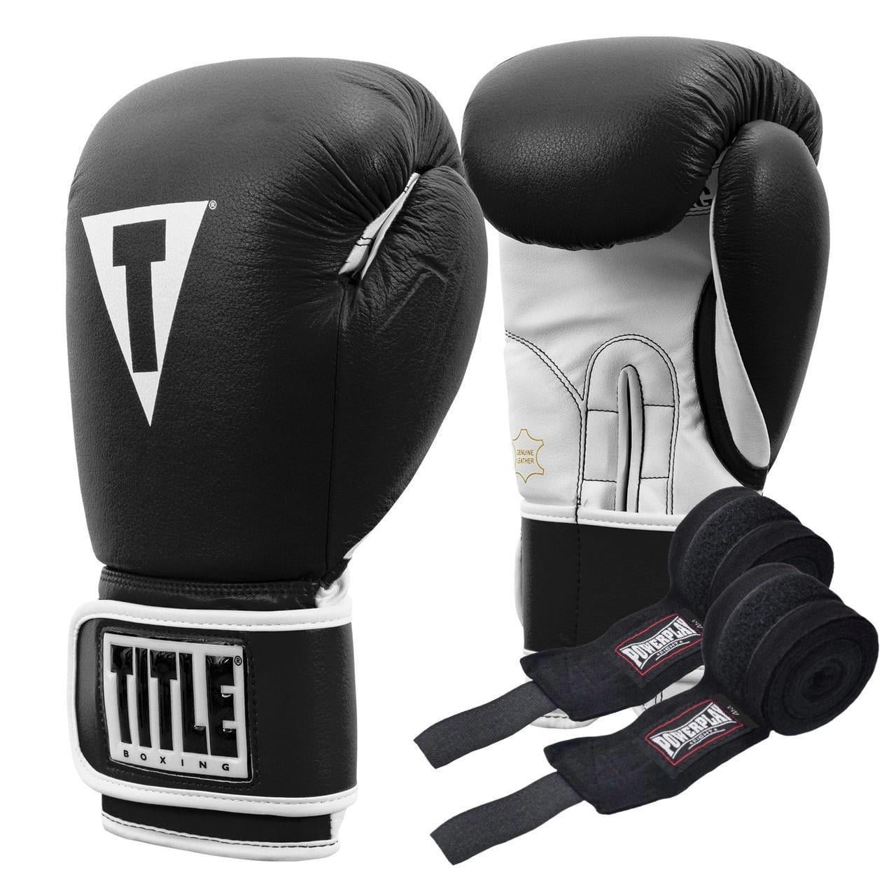 Боксерские перчатки Title Boxing Pro Style Leather Gloves3.0 14 oz бинты 4 м в комплекте Black/White (3019820556)