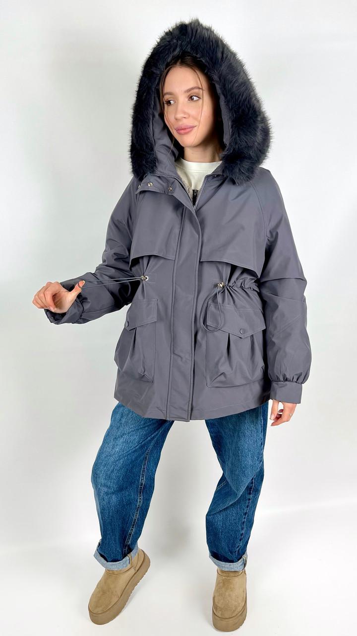 Куртка женская зимняя р. 42 Черный/Серый (#9017-04) - фото 3