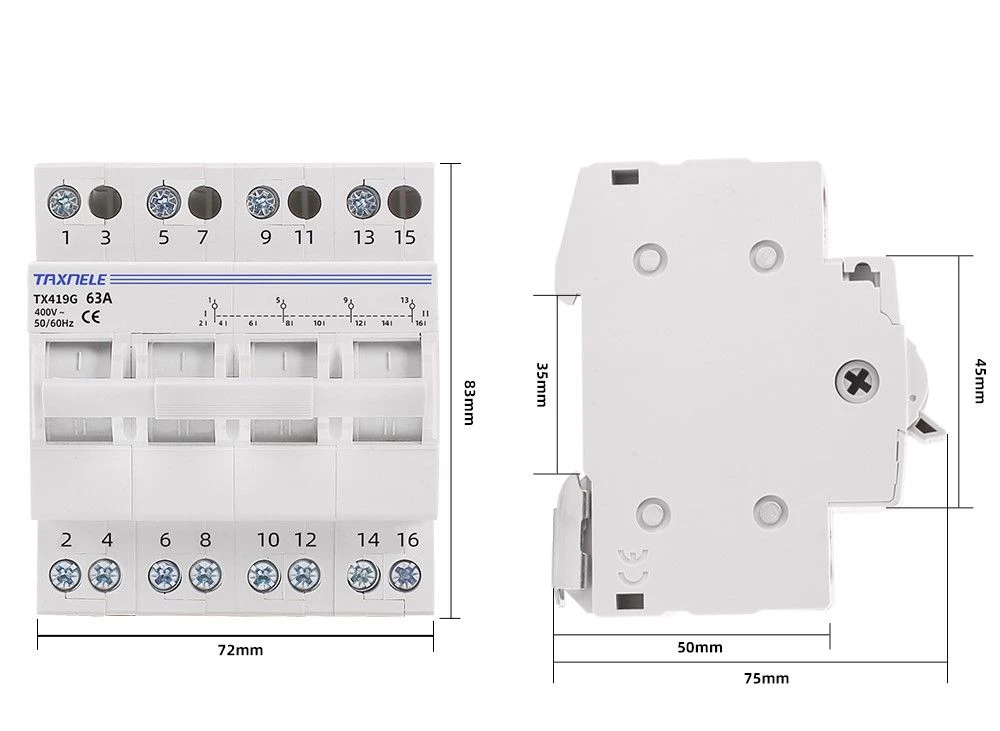 Ручной переключатель Taxnele TX419G 4P 63A 400V 50/60Hz - фото 3