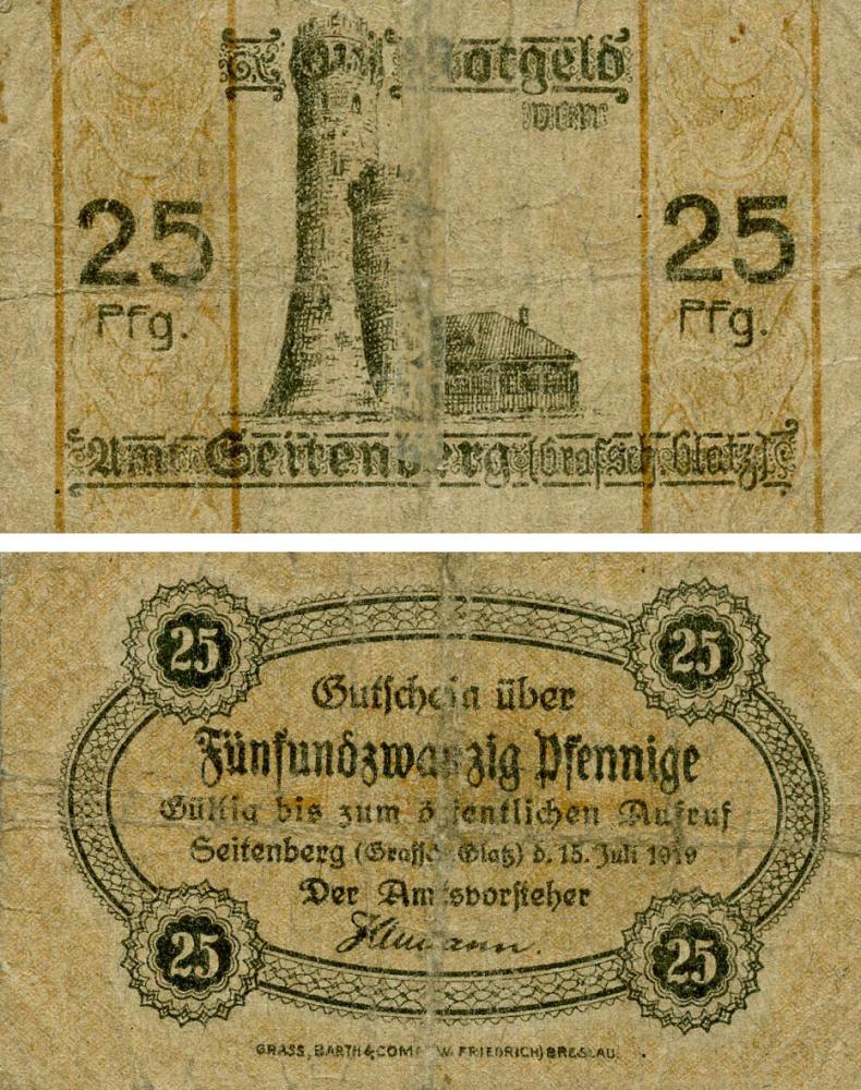 Коллекционная банкнота Германия Нотгельд 25 пфеннигов 1919 F-VF Гутенберг (Б18543)