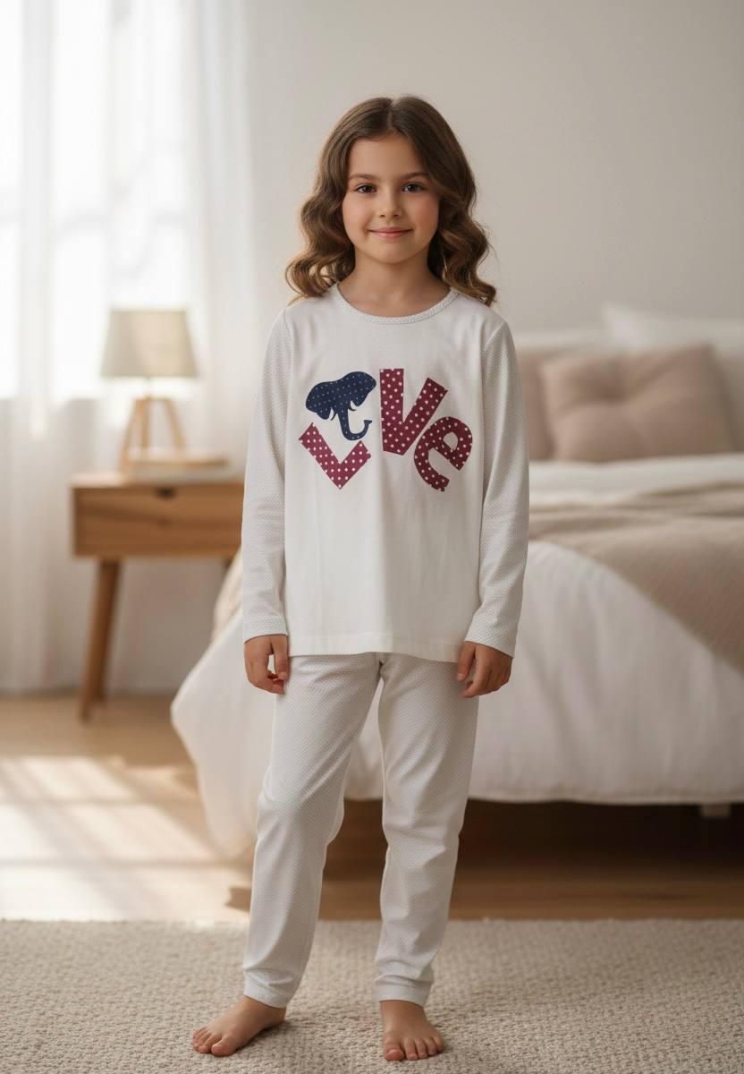 Пижама для девочки хлопковая BAYKAR Love р. 7 122-128 см 7-8 лет Молочный (9301-208)