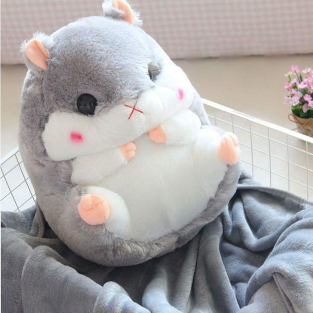 Игрушка-подушка мягкая Хомяк 38 см с пледом 110х160 см Серый (2117-231) - фото 2