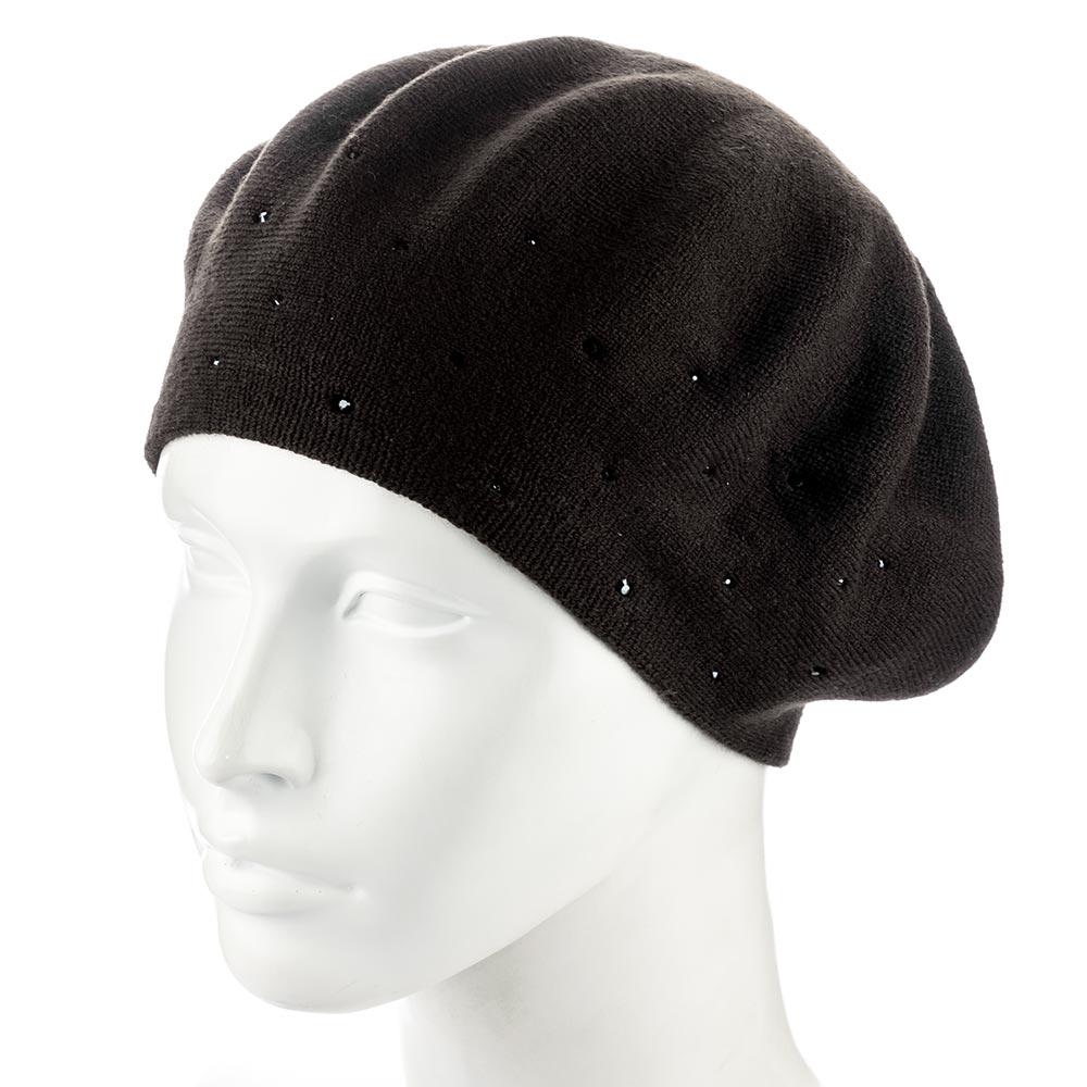 Берет женский Zolly ZH197 двойной со стразами тонкой вязки Шоколад