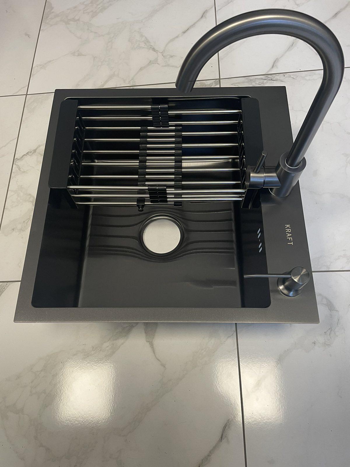 Мойка кухонная Kraft 5050 PVD Черный/кран для кухни Kraft из нержавеющей стали Черный - фото 5 Мойка кухонная Kraft 5050 PVD Черный/кран для кухни Kraft из нержавеющей стали Черный - фото 5