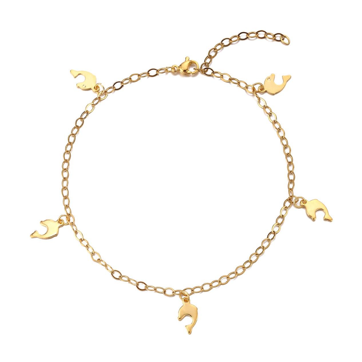 Браслет женский на ногу Дельфин с позолотой из медицинской стали 26 см (BA-040)