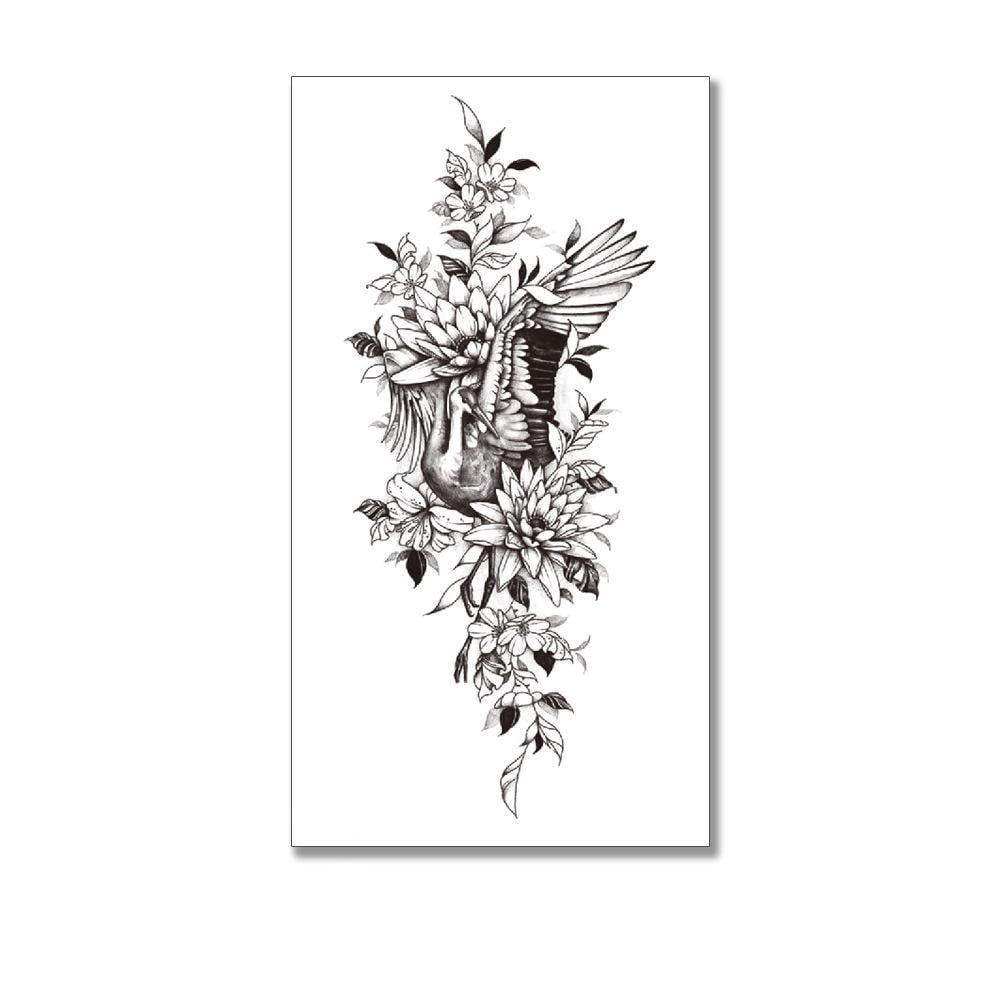 Тату тимчасове водостійке 3D велике Журавель у квітках XQB-356 19,5 х8 см (4506416) Тату тимчасове водостійке 3D велике Журавель у квітках XQB-356 19,5 х8 см (4506416)