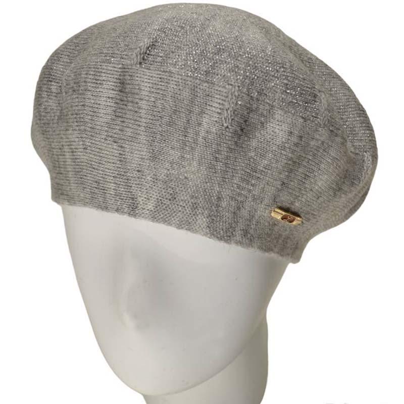 Берет женский Lirus Клео двойной шерстяной тонкой вязки с люрексовой нитью Светло-серый (111323)