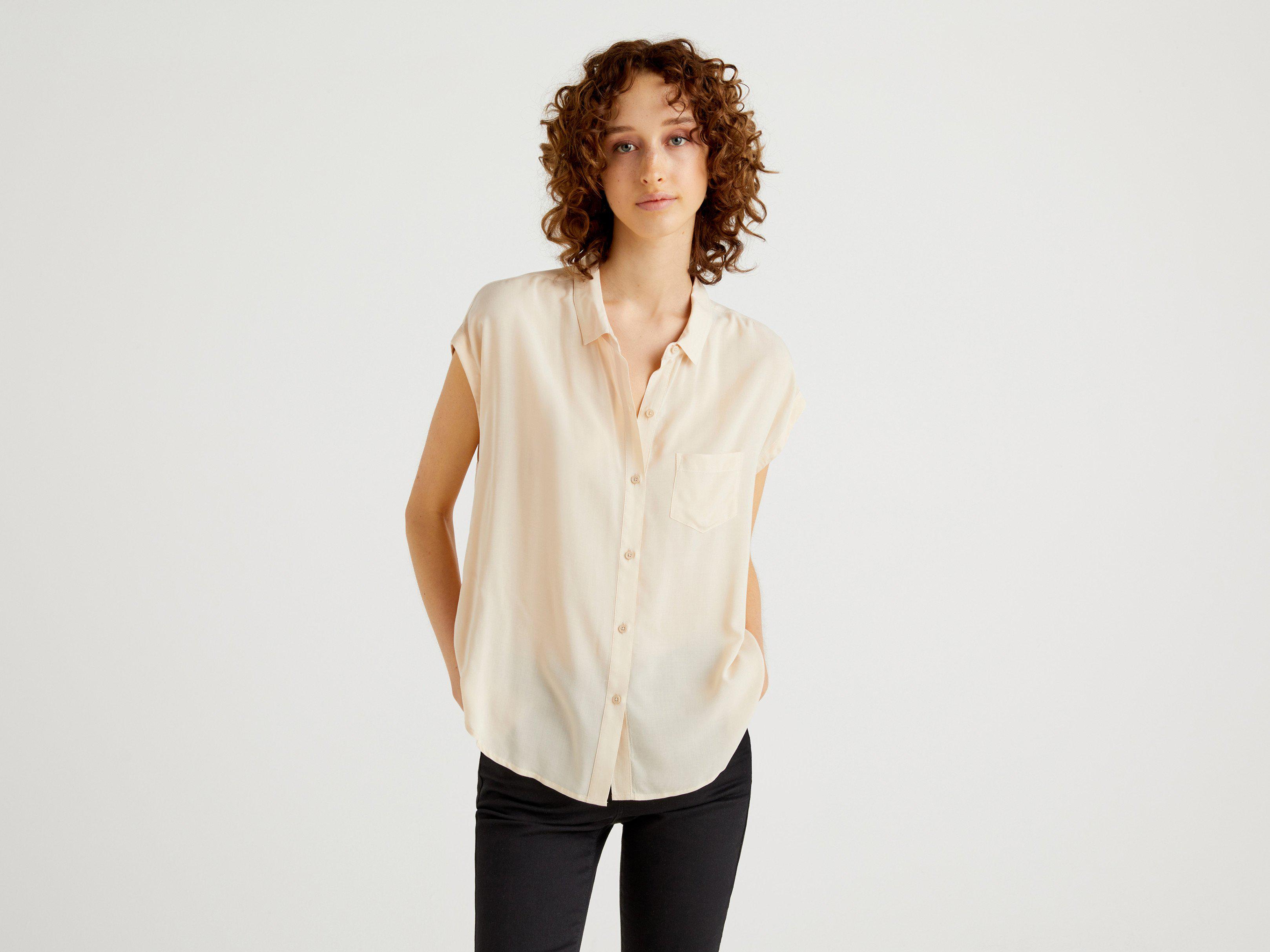 Рубашка женская Benetton 5sf05qcm5 XL Бежевый