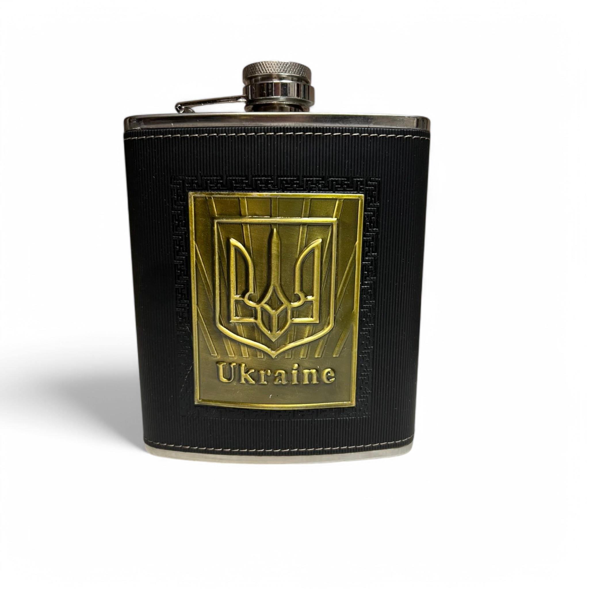 Фляга TD18 Герб Украины в коже 18oz 532 мл из нержавеющей стали Black (F_F1-60)