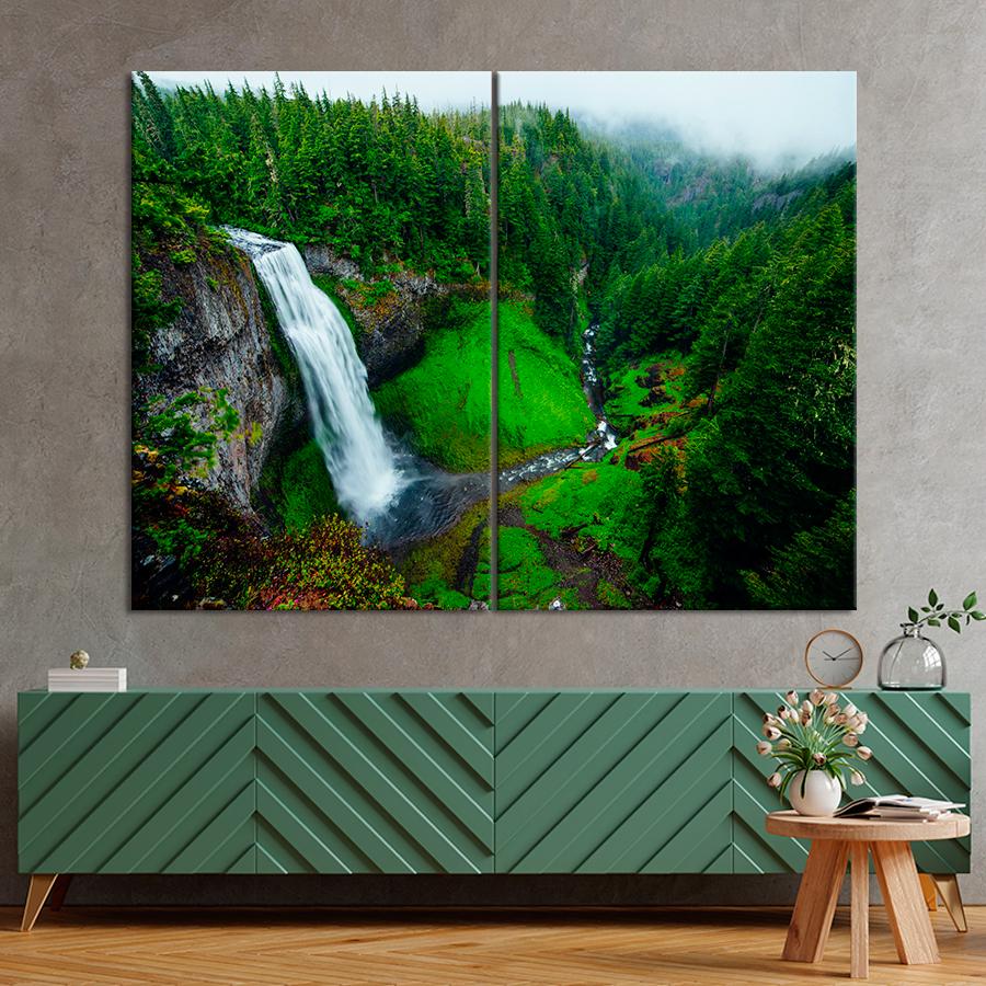 Картина природа Чистый водопад среди зелёной природы 71x51 см (A1073-2)