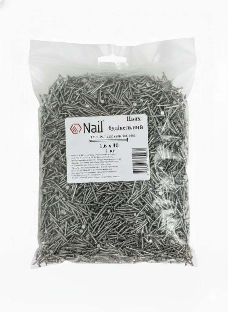 Гвозди строительные Nail 1,6х40 DIN 1151 бп упаковка 1 кг (405152)
