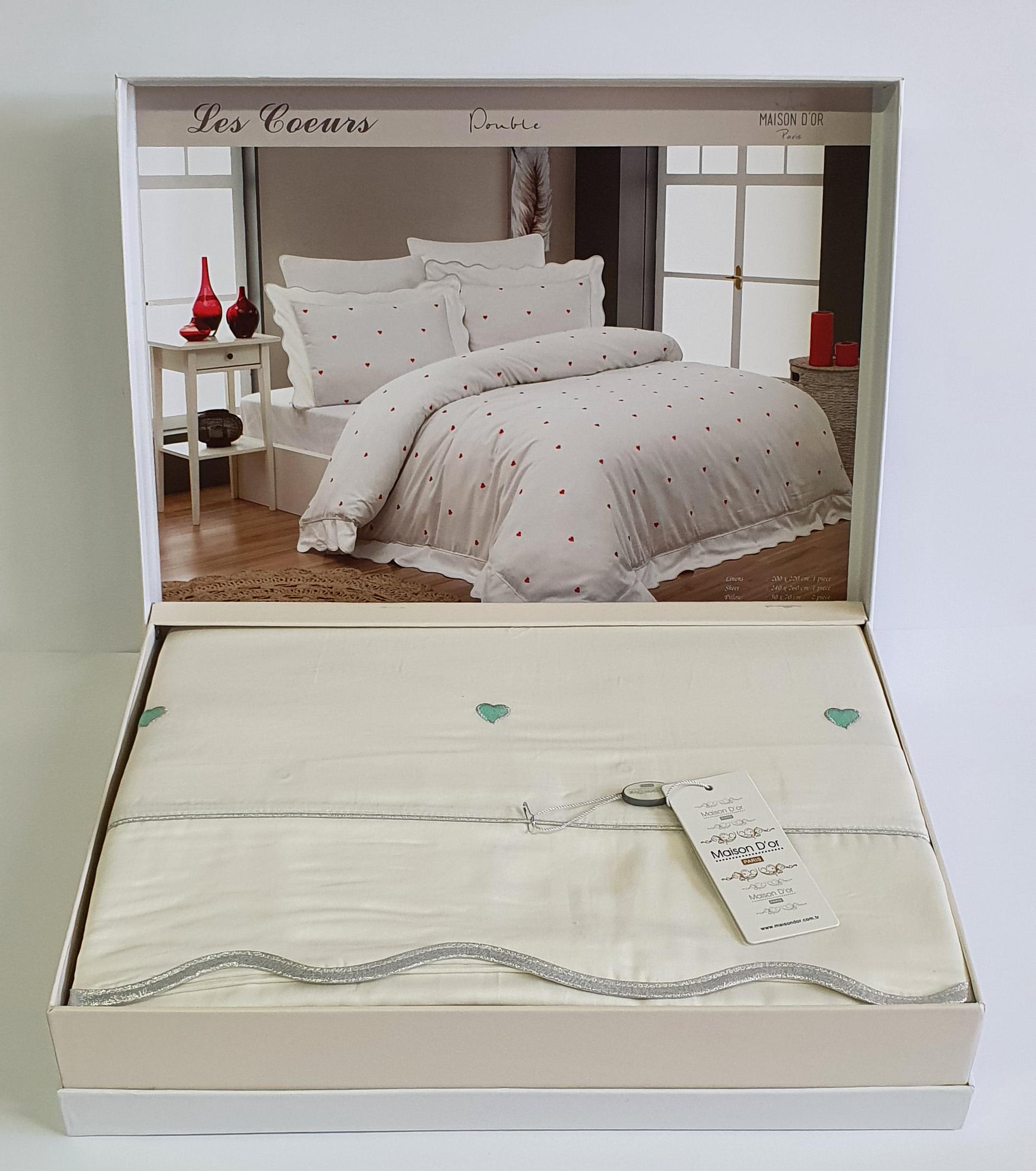 Комплект постельного белья Maison D'or с вышивкой 200х220 Les Coeurs Ecru/Green (CN6113) Комплект постельного белья Maison D'or с вышивкой 200х220 Les Coeurs Ecru/Green (CN6113)