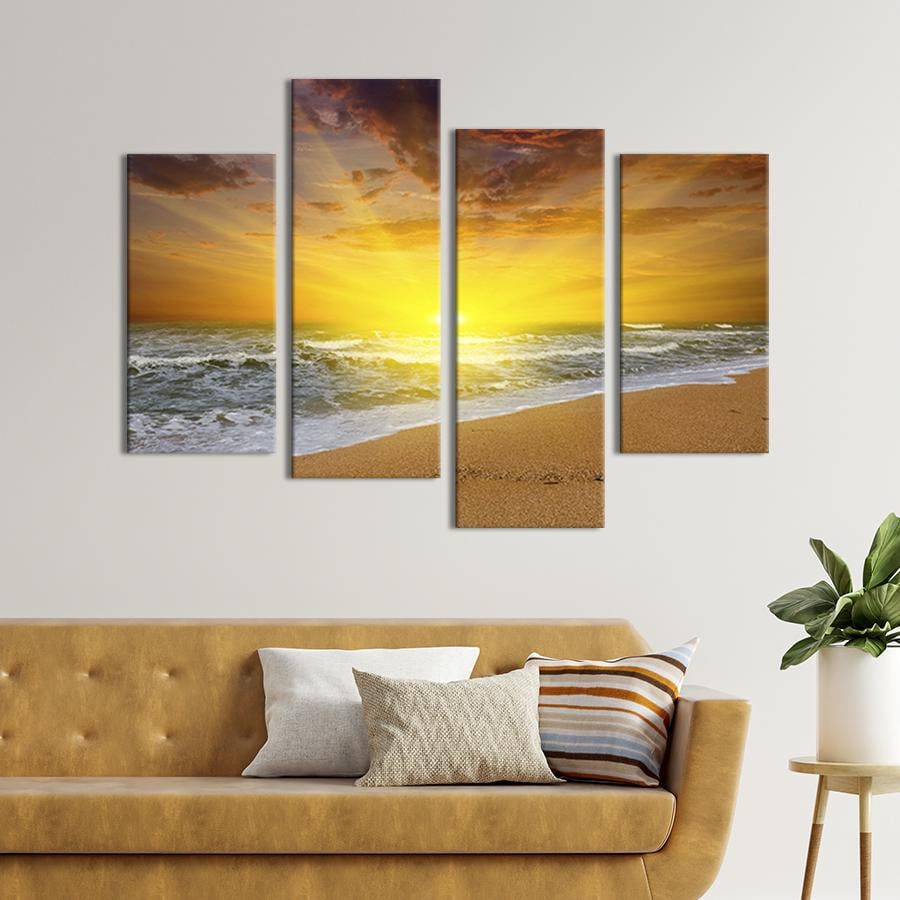 Картина модульная из 4 частей Яркая утренняя заря на пляже L 129x90 см (410-42)