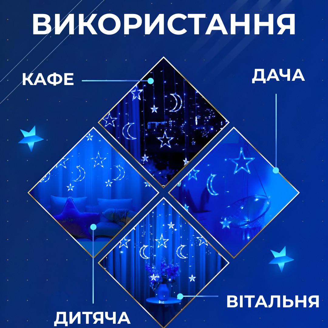 Гірлянда-штора світлодіодна GarlandoPro зірка і місяць 108LED 3х0,9 м Синій - фото 3