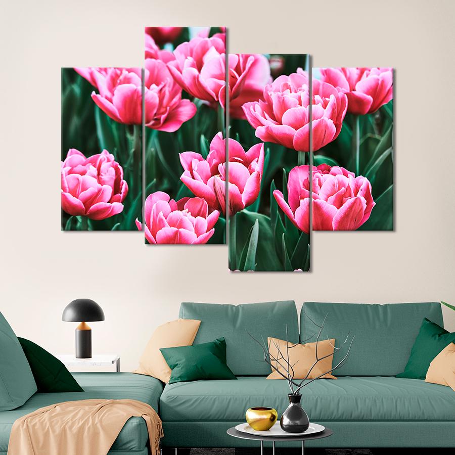 Картина цветы и растения Махровые розовые тюльпаны 129x90 см (A1037-4)