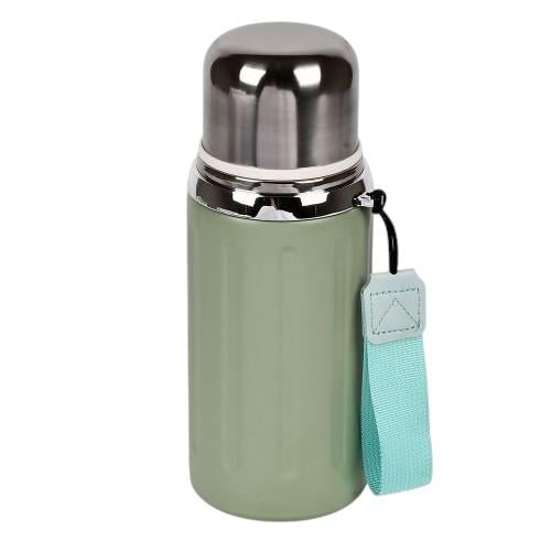 Термос із кнопковим дозатором та чашкою Stenson MT-5349-0.6 пластиковий з ручкою 600 мл Зелений (fe5a73f6) - фото 1