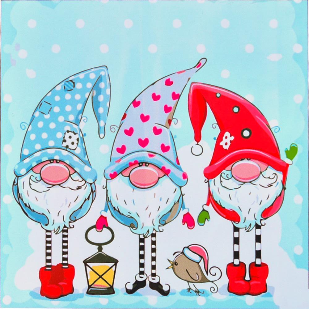 Картина по номерам Strateg Премиум Новогодние гномы с лаком и уровнем 40x40 см (SK054)