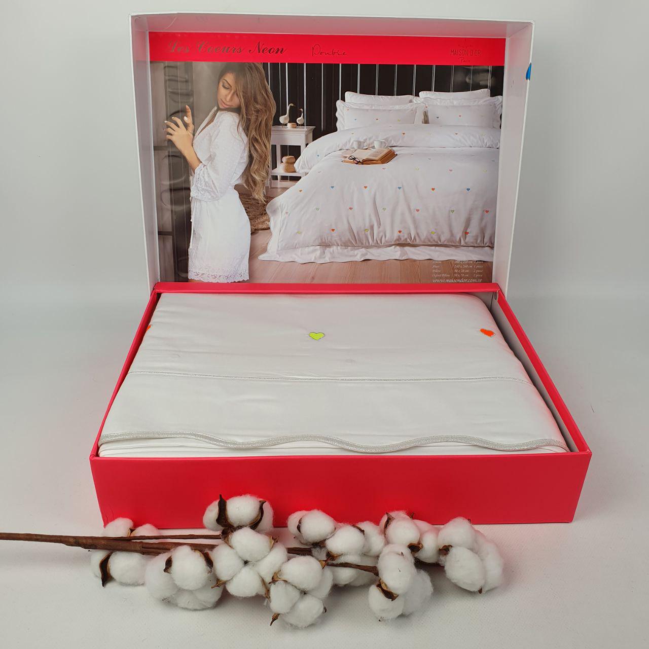 Комплект постільної білизни Maison D'or Les Coeurs сатин з вишивкою 200х220 см Neon White (CN38692)