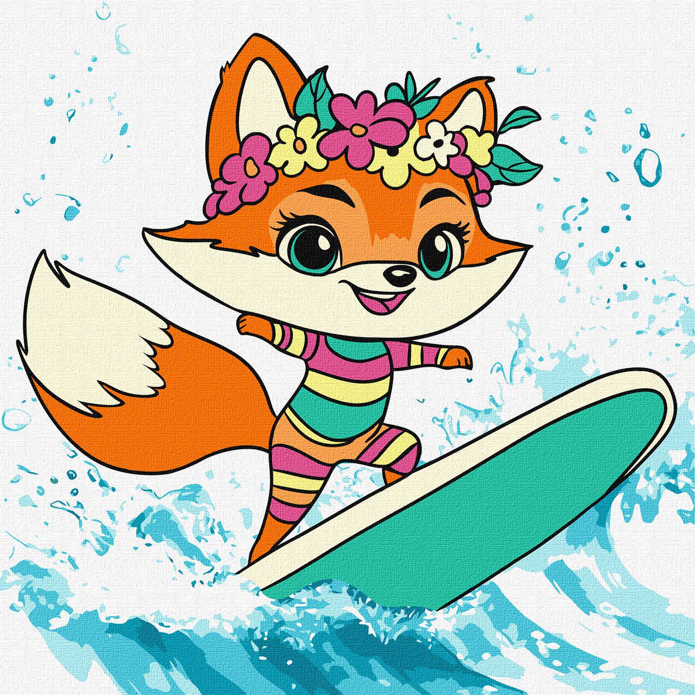 Набір для розпису по номерах Ideyka 5+ Літо Лисичка ловить хвилю КНО1248 25x25 см (MTT-199491)