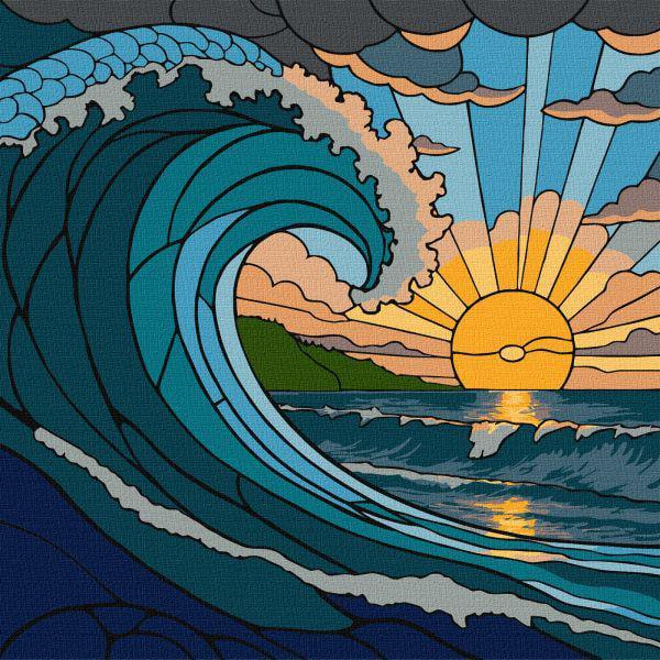 Картина за номерами Ideyka Вітраж Хвиля 30х30 см (Id-KHO5172)