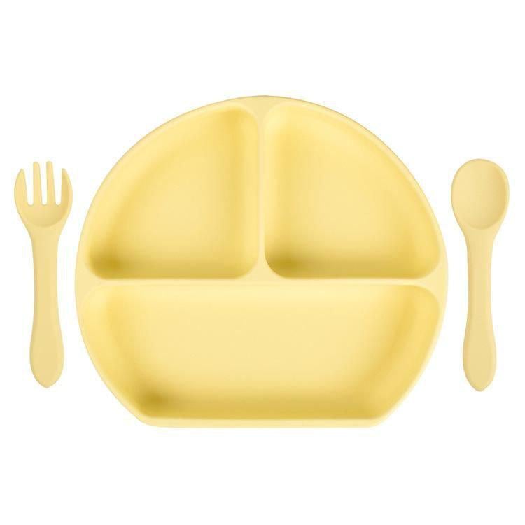 Тарілка силіконова секційна напівкругла з ложкою та вилкою Yellow (9066774)