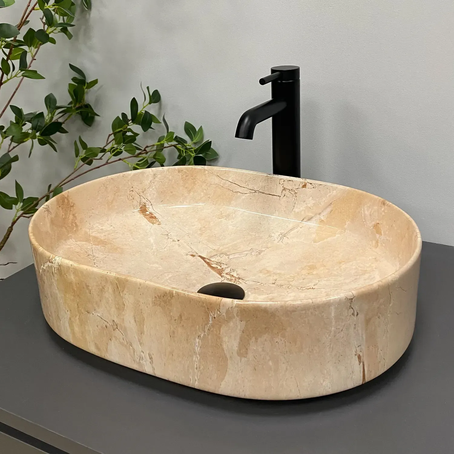 Раковина накладная VBI Verona Travertine 500х370 овальная без перелива Бежевый (VBI-011326)