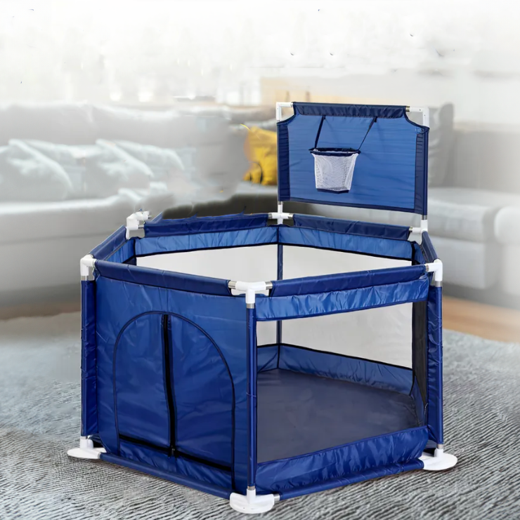 Детский игровой манеж-ограждение с баскетбольной корзиной и карманом для игрушек 128х66,5 см (Е500273)