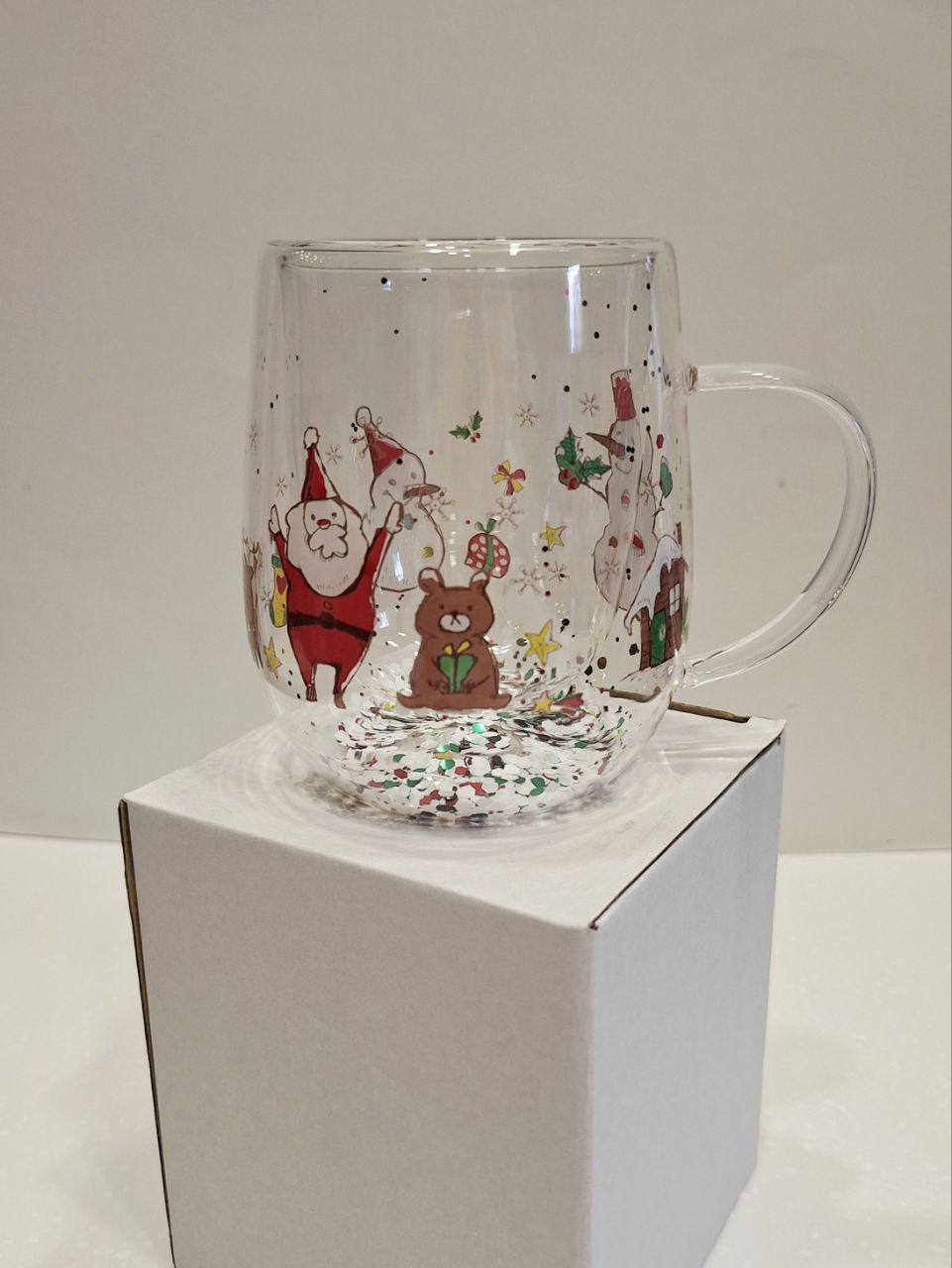 Кружка з подвійного скла Новорічна-2 300 мл (1748) - фото 1 Кружка з подвійного скла Новорічна-2 300 мл (1748) - фото 1