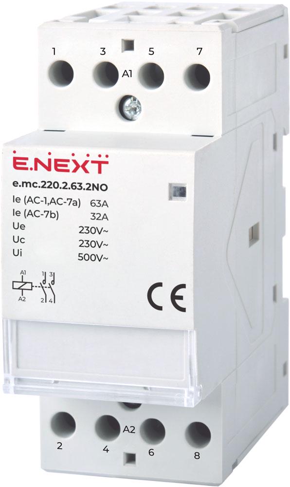 Контактор модульний E.NEXT e.mc.220.2.63.2NO 2P 63A 2NO 220V (p005018)