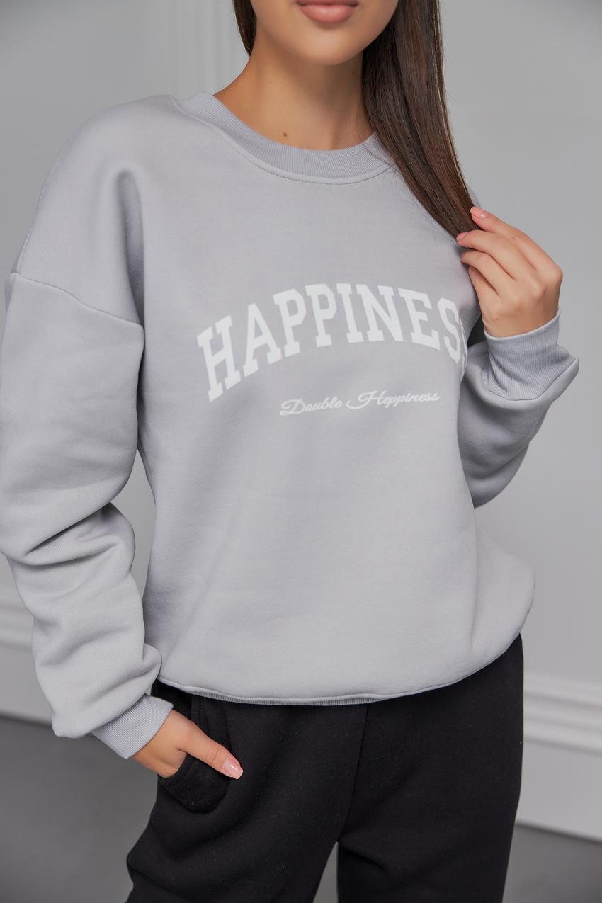 Свитшот женский Happiness М132.4/1 начес XL Пепельный (600-1-63) - фото 3 Свитшот женский Happiness М132.4/1 начес XL Пепельный (600-1-63) - фото 3