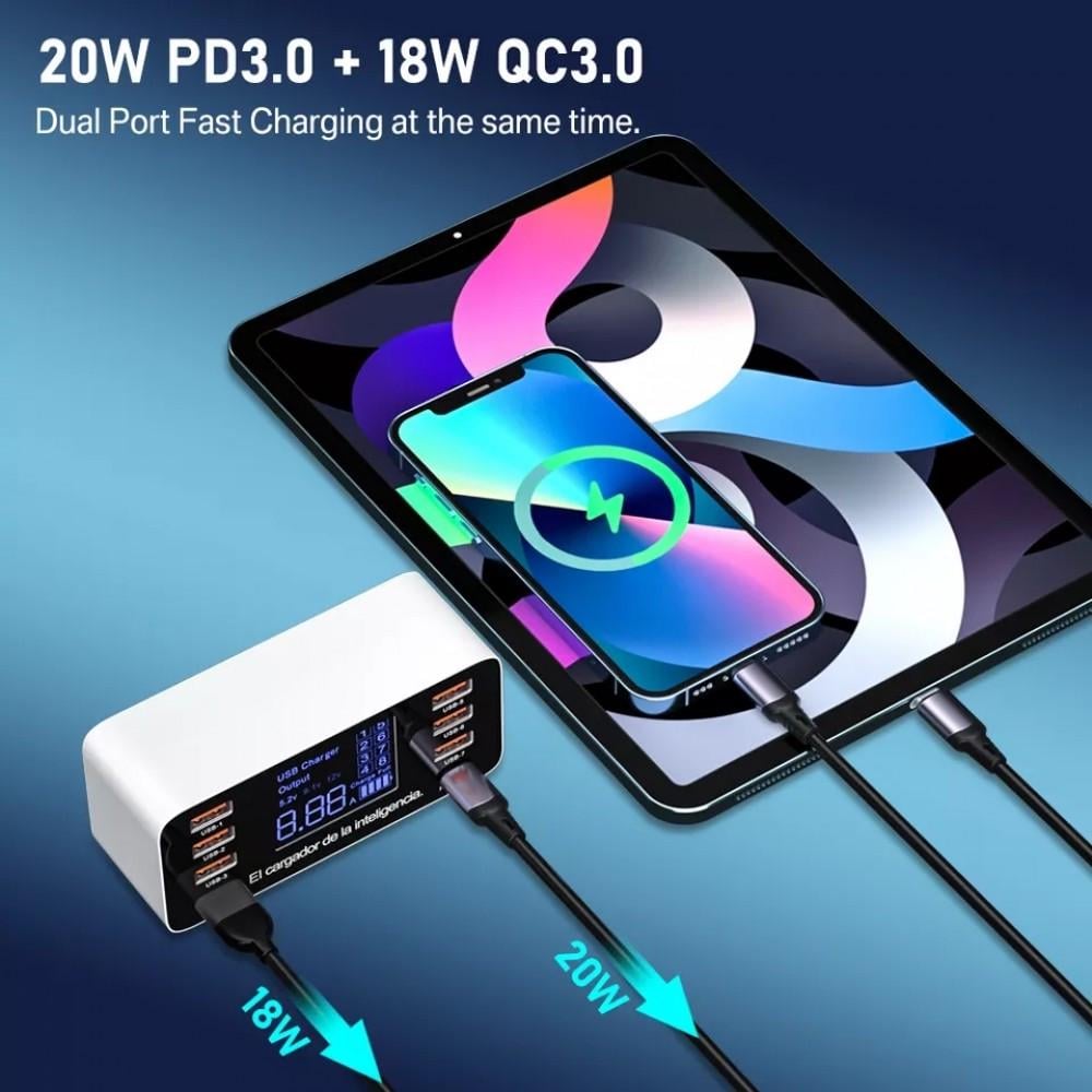 Зарядний пристрій мережевий Asometech 60W PD3.0 QC3.0 8 USB (25397294) - фото 6 Зарядний пристрій мережевий Asometech 60W PD3.0 QC3.0 8 USB (25397294) - фото 6