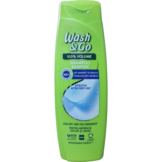 Шампунь з технологією проти лупи для сухого та жирного волосся Wash & Go Shampoo 360 мл