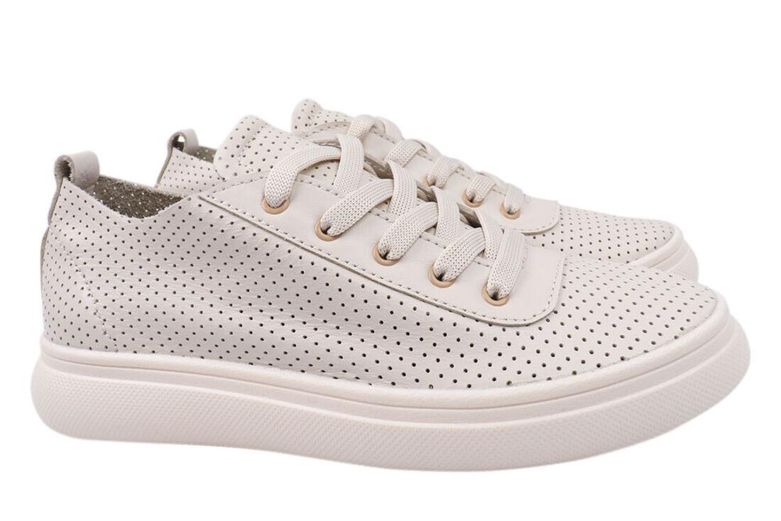 Кеды женские Visazh из кожи на низком ходу на шнуровке Бежевый (209-21LTCP 37)