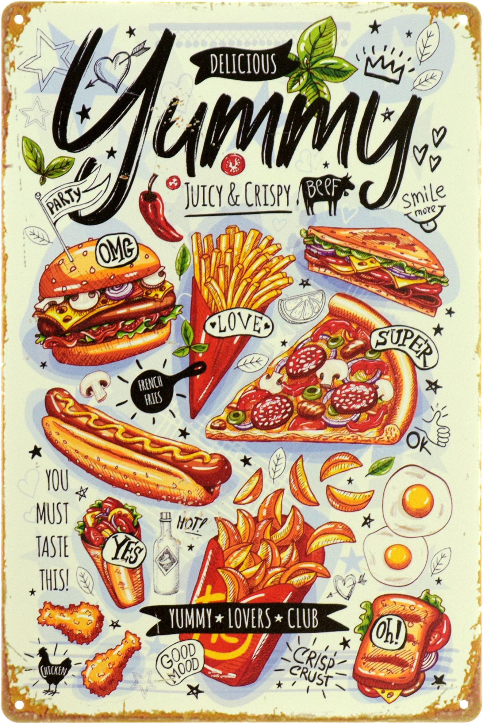 Табличка металлическая "Yummy Juicy&Crispy" 20x30 см (ms-104022)