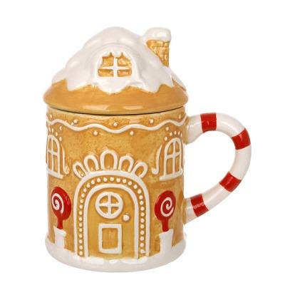Чашка керамическая с крышкой Пряничный домик 470 мл (33822)