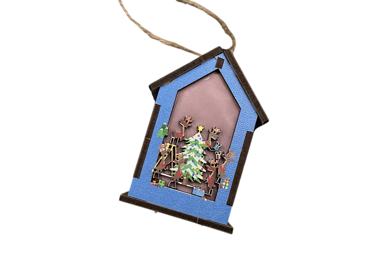 Іграшка ялинкова новорічна Будиночок із підсвіткою з фанери 85х55х55 мм Синій (NR-115)
