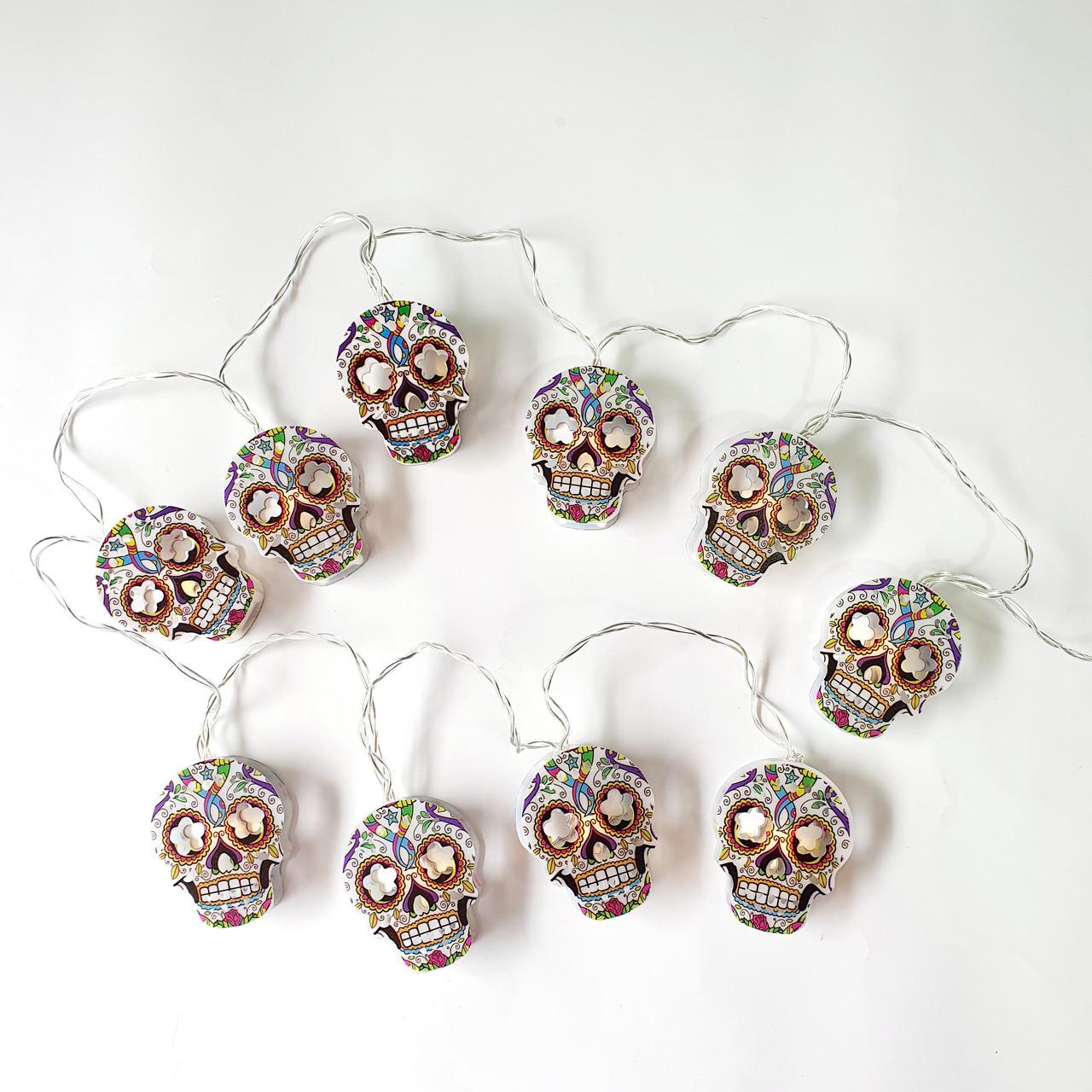 Гірлянда що світиться з черепами на Хелловін 140 см