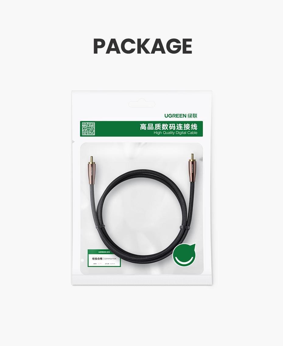 Кабель UGREEN RCA-RCA Коаксіальний Аудіо стерео S/PDIF Hi-Fi 5.1 Dolby нейлонове обплетення 3 м Чорний (40299) - фото 15 Кабель UGREEN RCA-RCA Коаксіальний Аудіо стерео S/PDIF Hi-Fi 5.1 Dolby нейлонове обплетення 3 м Чорний (40299) - фото 15