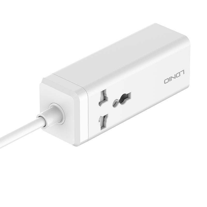 Подовжувач 2 метри 2USB + 2Type-C + 1 розетка QC Ldnio SC1418, White (019951) - фото 2