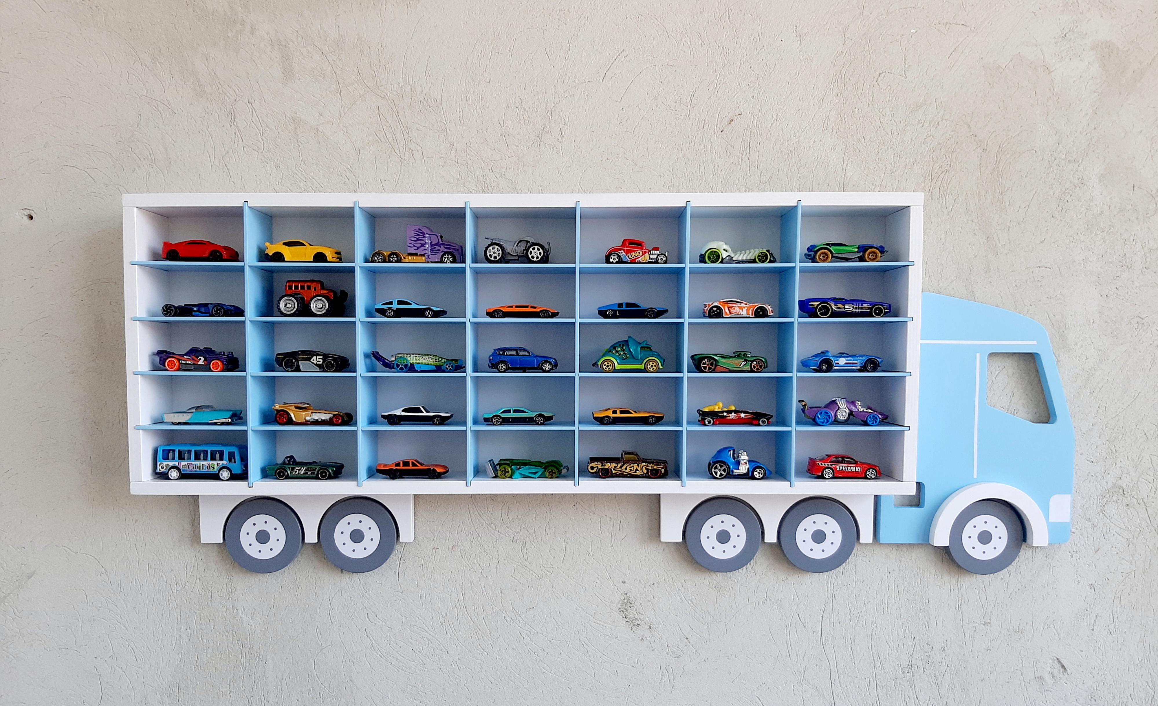 Дитяча полиця-гараж настінна для машинок-модельок hot wheels Біло-блакитний (10010)